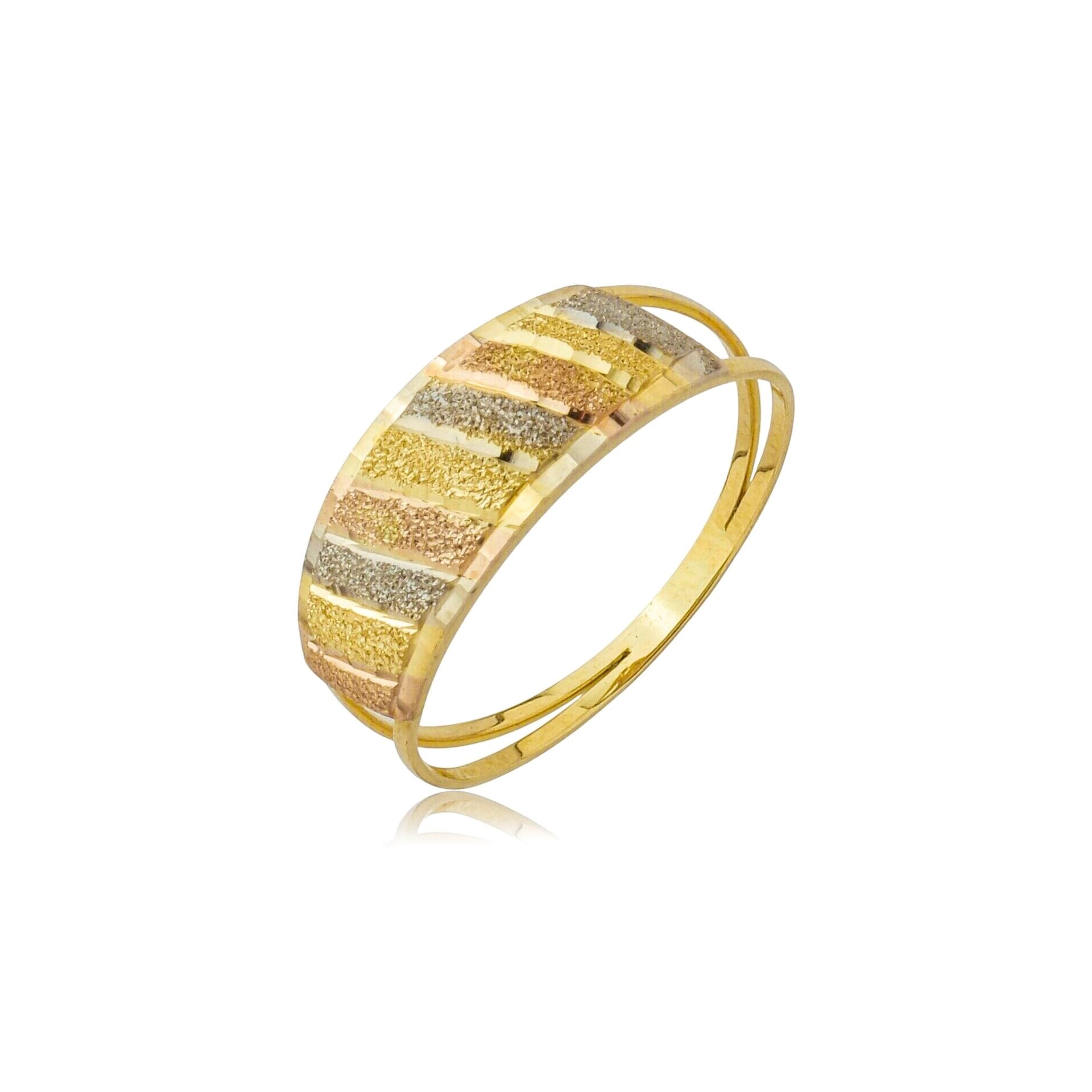 Anel Ouro 18k Três Cores Diamantado