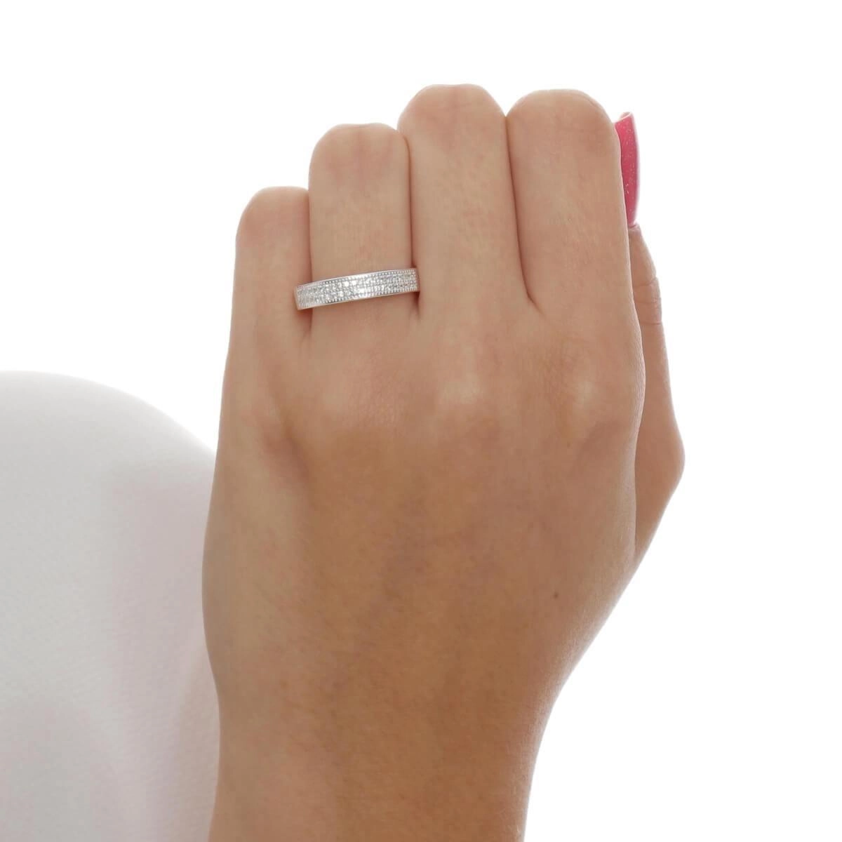 Anel Prata Trabalhado 2 Fileiras C/Pedras Prata 925 Anel Prata Trabalhado 2 Fileiras C/Pedras Prata 925