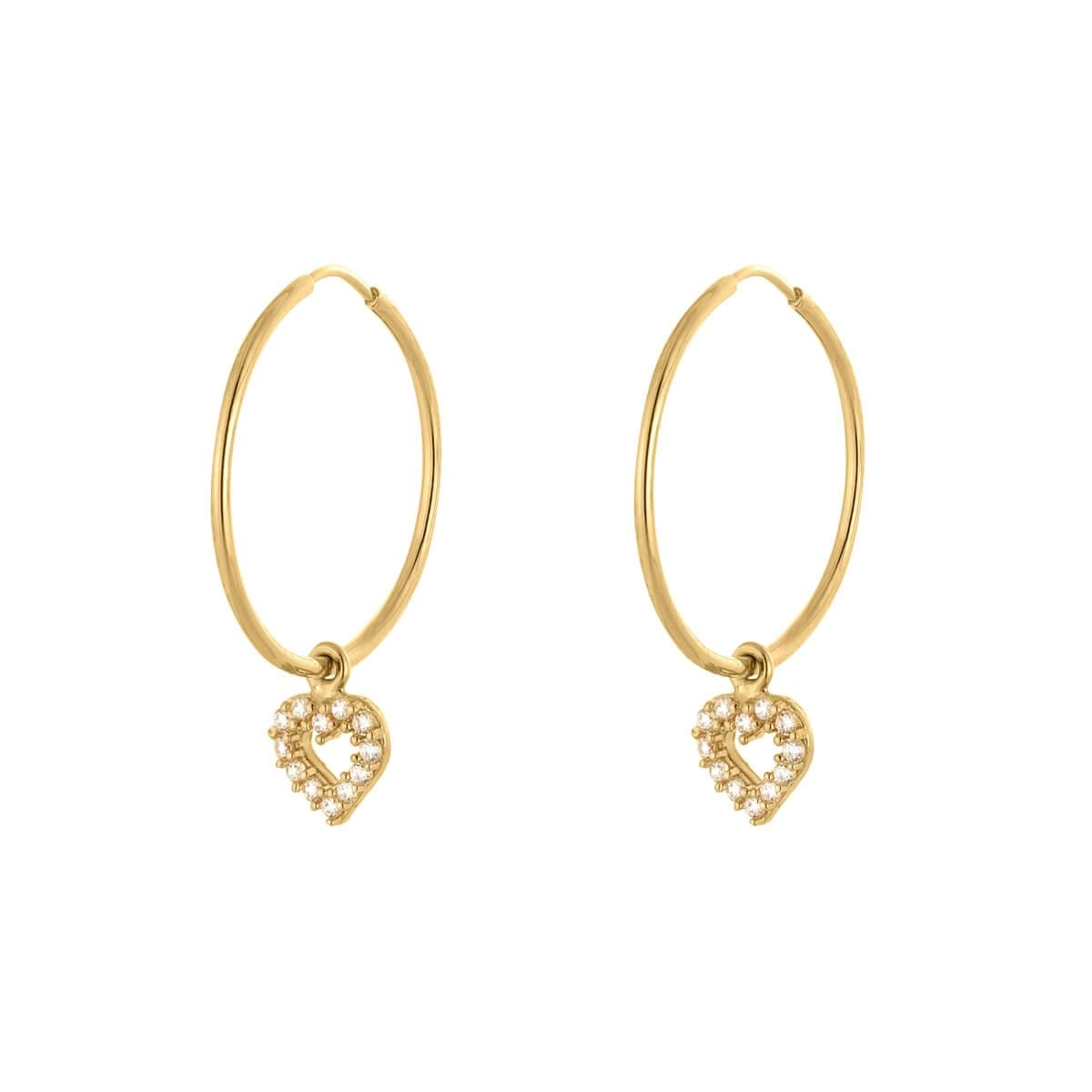 Brinco Ouro 18k Argola C/Coração Zircônia Lado