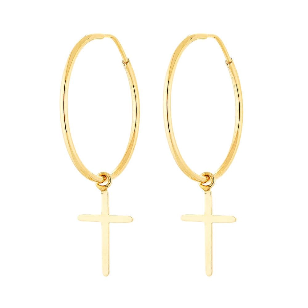 Brinco Ouro 18k Argola CCruz 0.85 Gramas detalhe