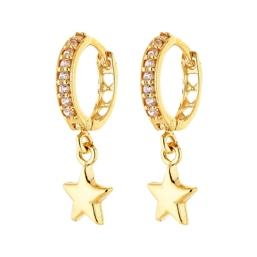 Brinco Ouro 18k Argola C Estrela 1.20 Gramas detalhe