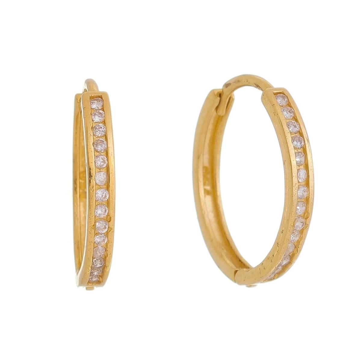 Brinco Ouro 18k Argola C/Zircônia 15.00mm Frente