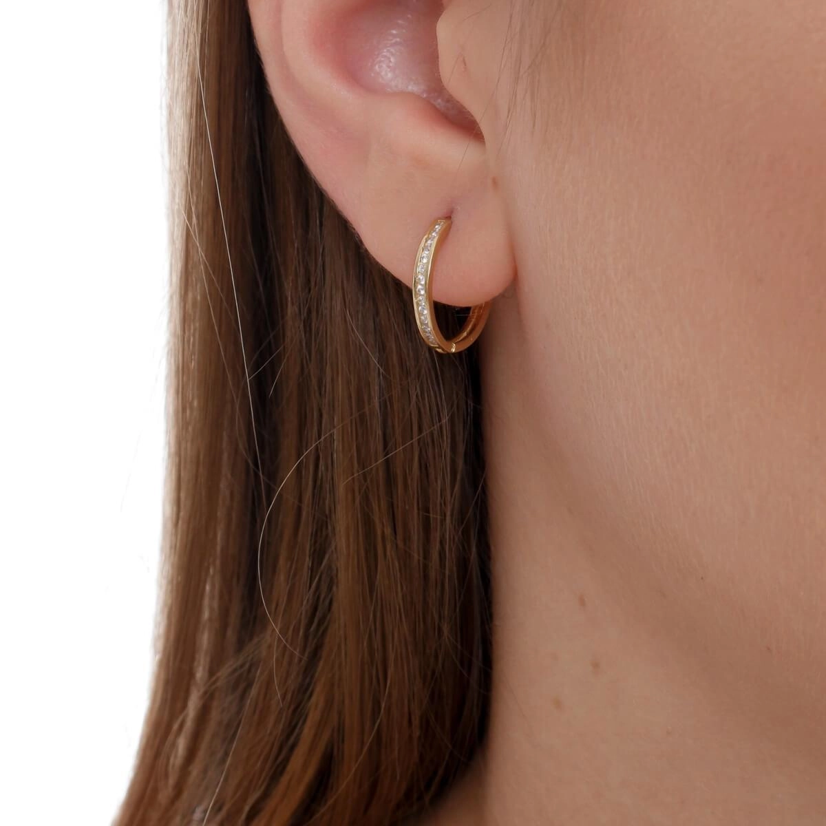 Brinco Ouro 18k Argola C/Zircônia 15.00mm Real