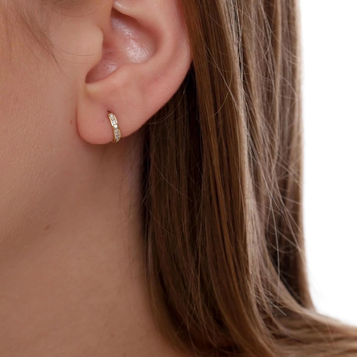 Brinco Ouro 18k Argola C/Zircônia 9.00mm Real