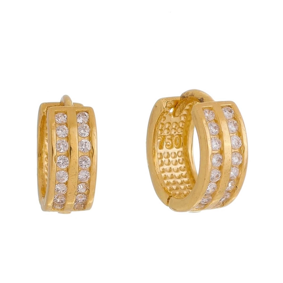 Brinco Ouro 18k Argola C/Zircônias 9.00mm Frente