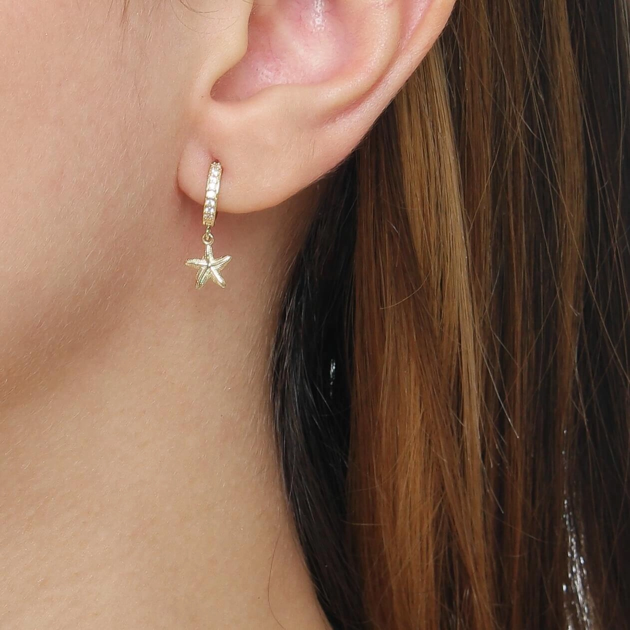 Brinco Ouro 18k Argola Estrela do Mar 1.10 Gramas modelo