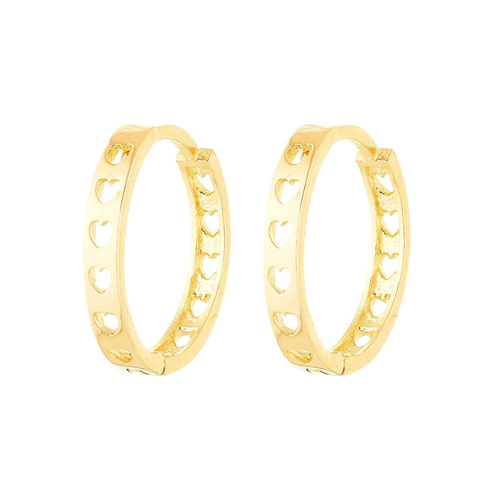 Brinco Ouro 18k Argola Trava Coração 1.30 Gramas detalhe
