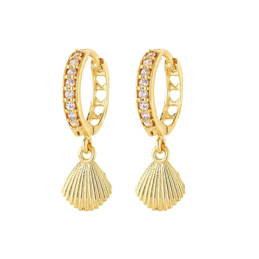 Brinco Ouro 18k Concha 1.05 Gramas detalhe