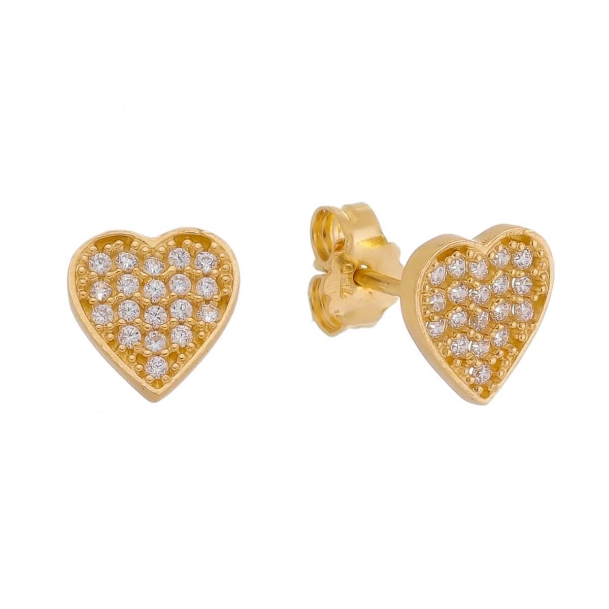 Brinco Ouro 18k Coração C/Zircônias 8.00mm Frente