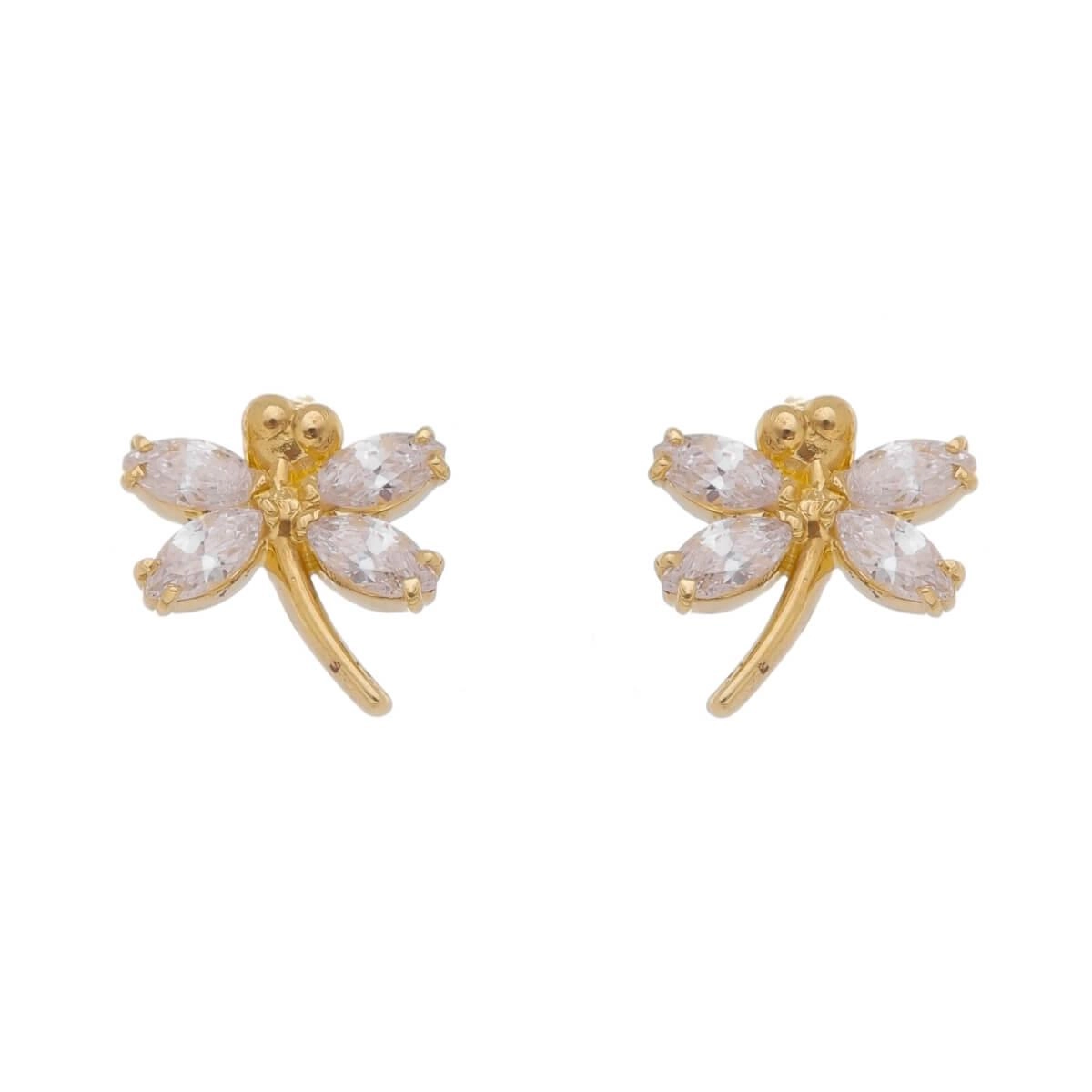 Brinco Ouro 18k Libélula C/Zircônia 9.50mm Frente