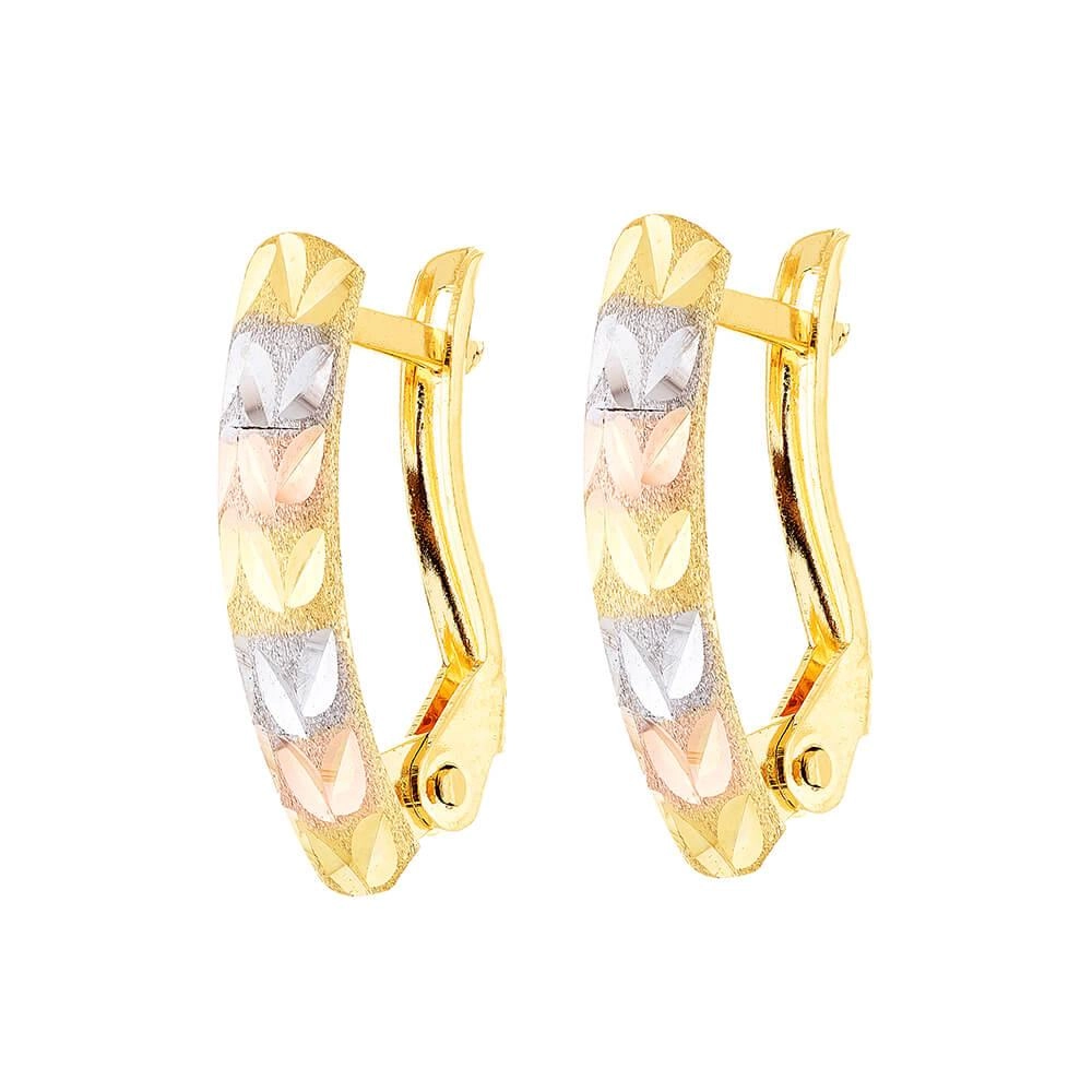 Brinco Ouro 18k Meia Argola 3 Cores Trabalhada 1.60 Gramas d