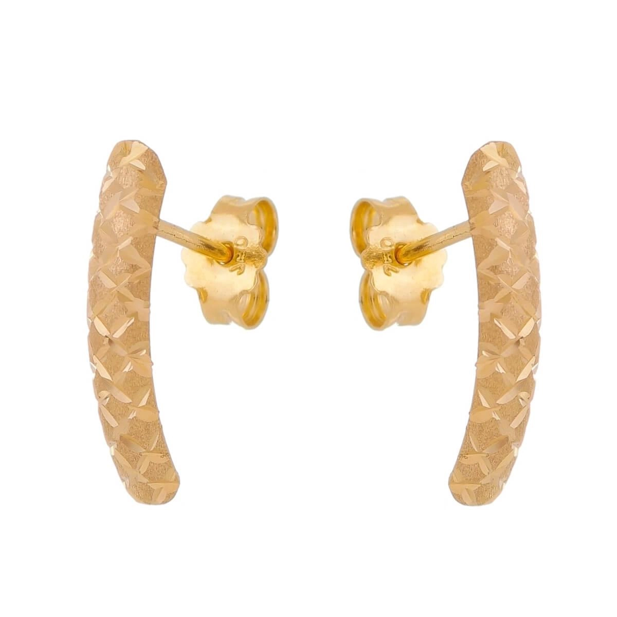 Brinco Ouro 18k Meia Argola Trabalhada 16mm Frente