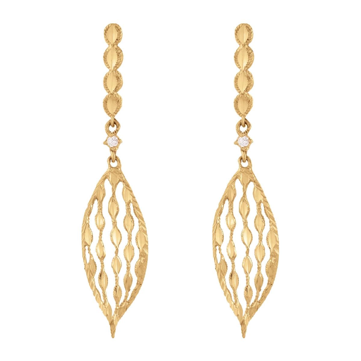 Brinco Ouro 18k Trava Diamantado C/Zircônia 35mm Frente