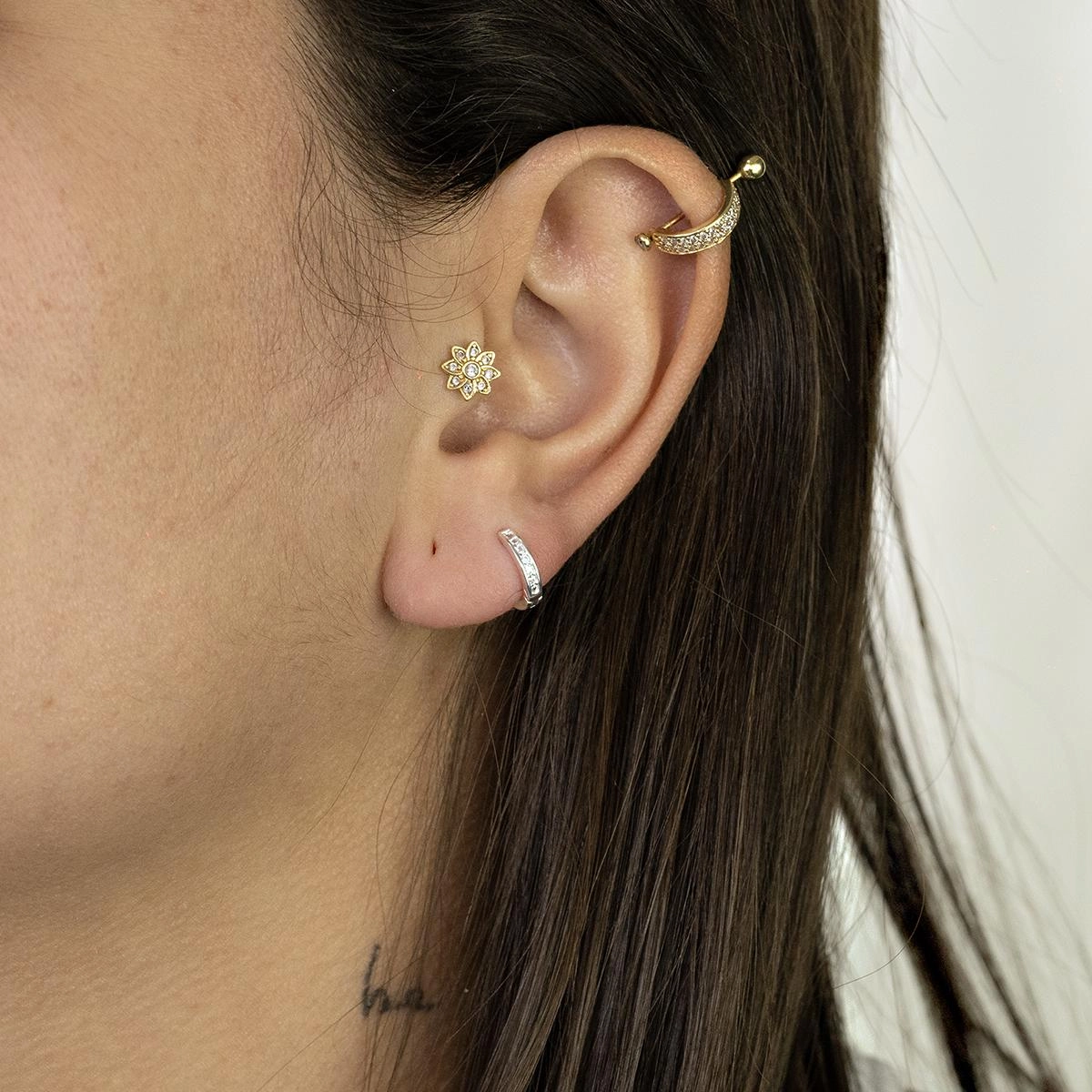 Brinco Prata 925 Argola 9.50mm C/Zircônias