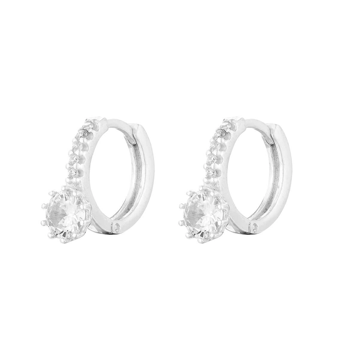 Brinco Prata Argola C/Zircônia 12mm Prata 925 Lado