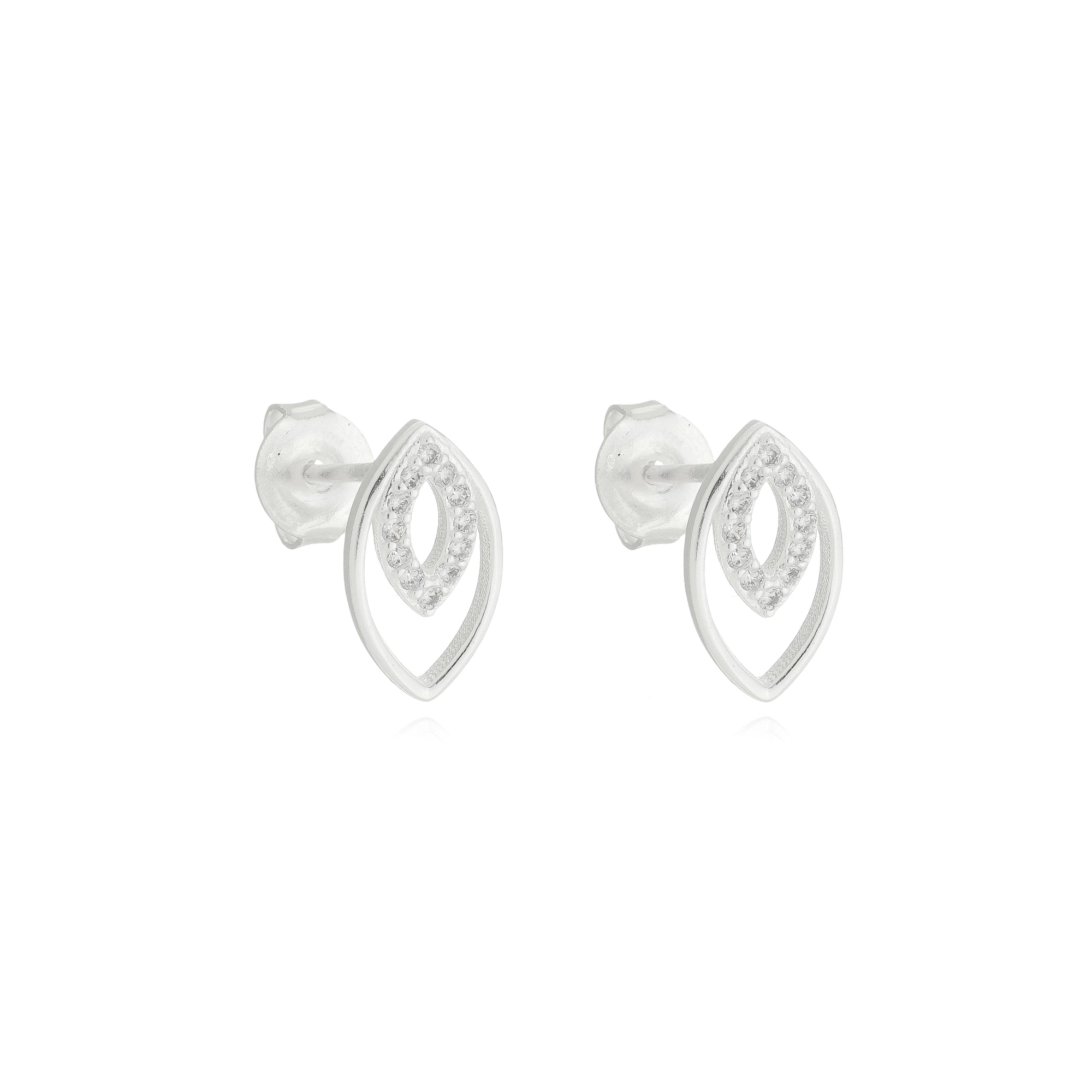 Brinco Prata Gota 1.15cm C/Zircônias Prata 925