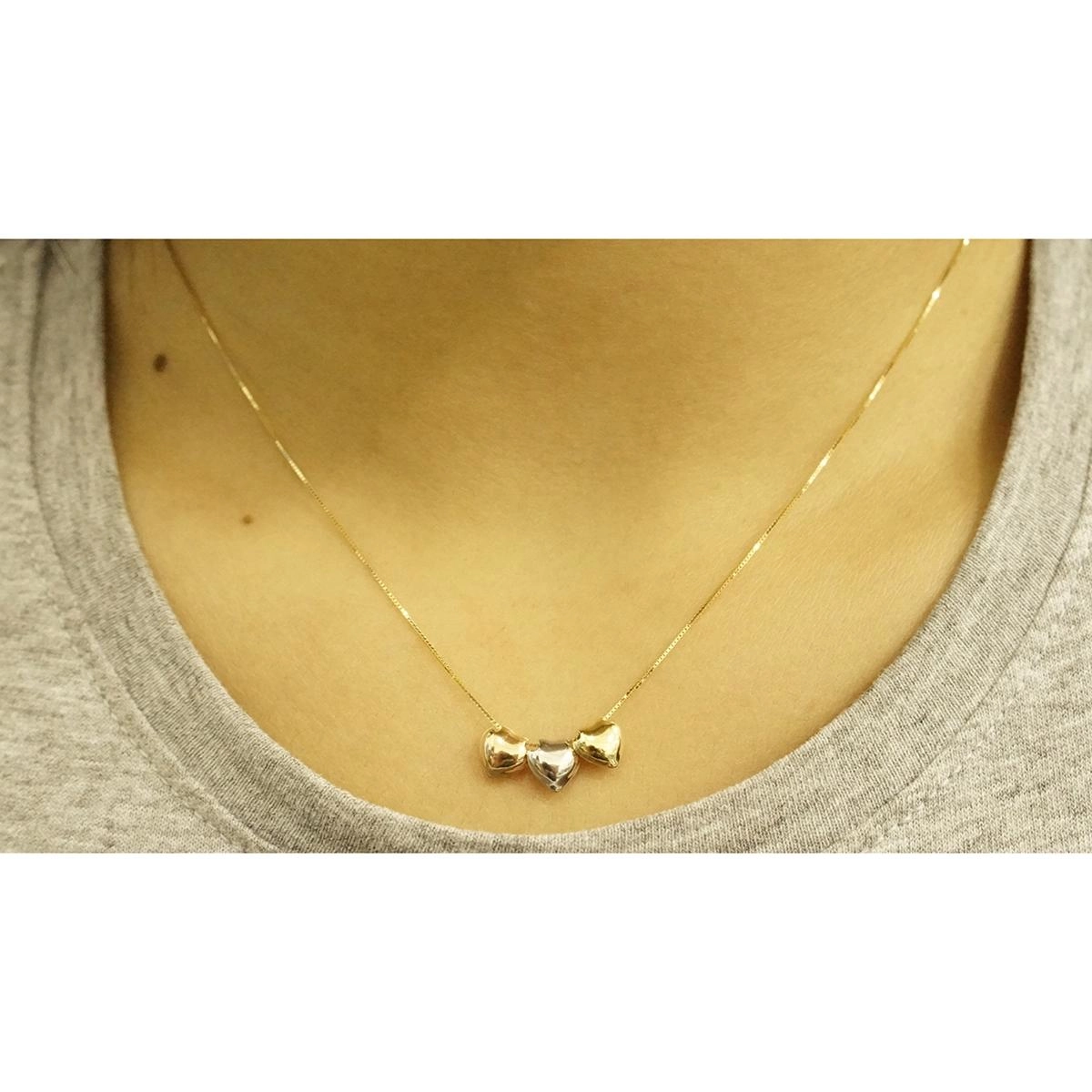 Colar Ouro 18k 3 Corações Tricolor 45cm 1.80 gramas