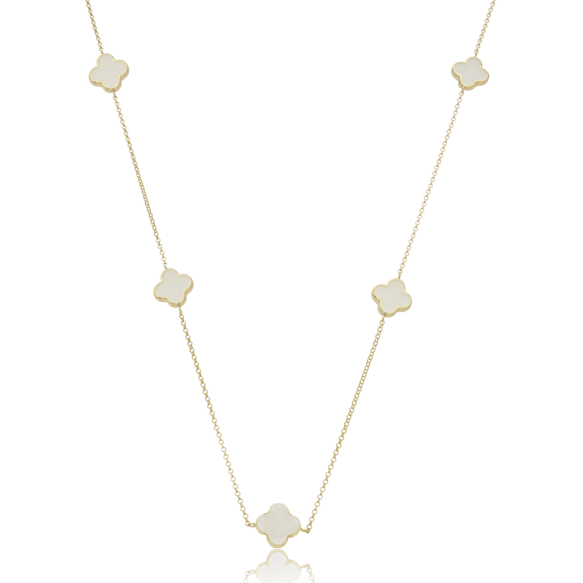 Colar Ouro 18k Trevo Branco 45cm