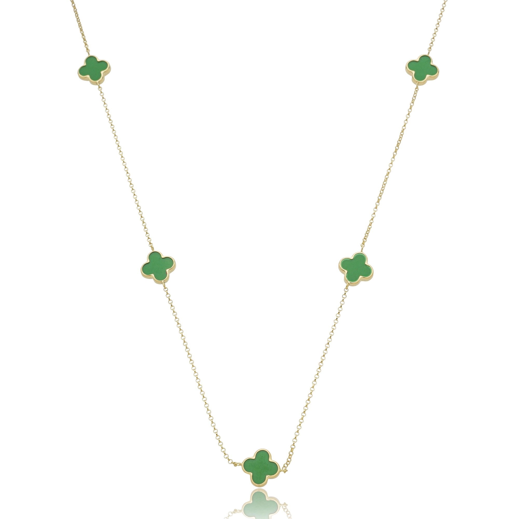 Colar Ouro 18k Trevo Verde 45cm