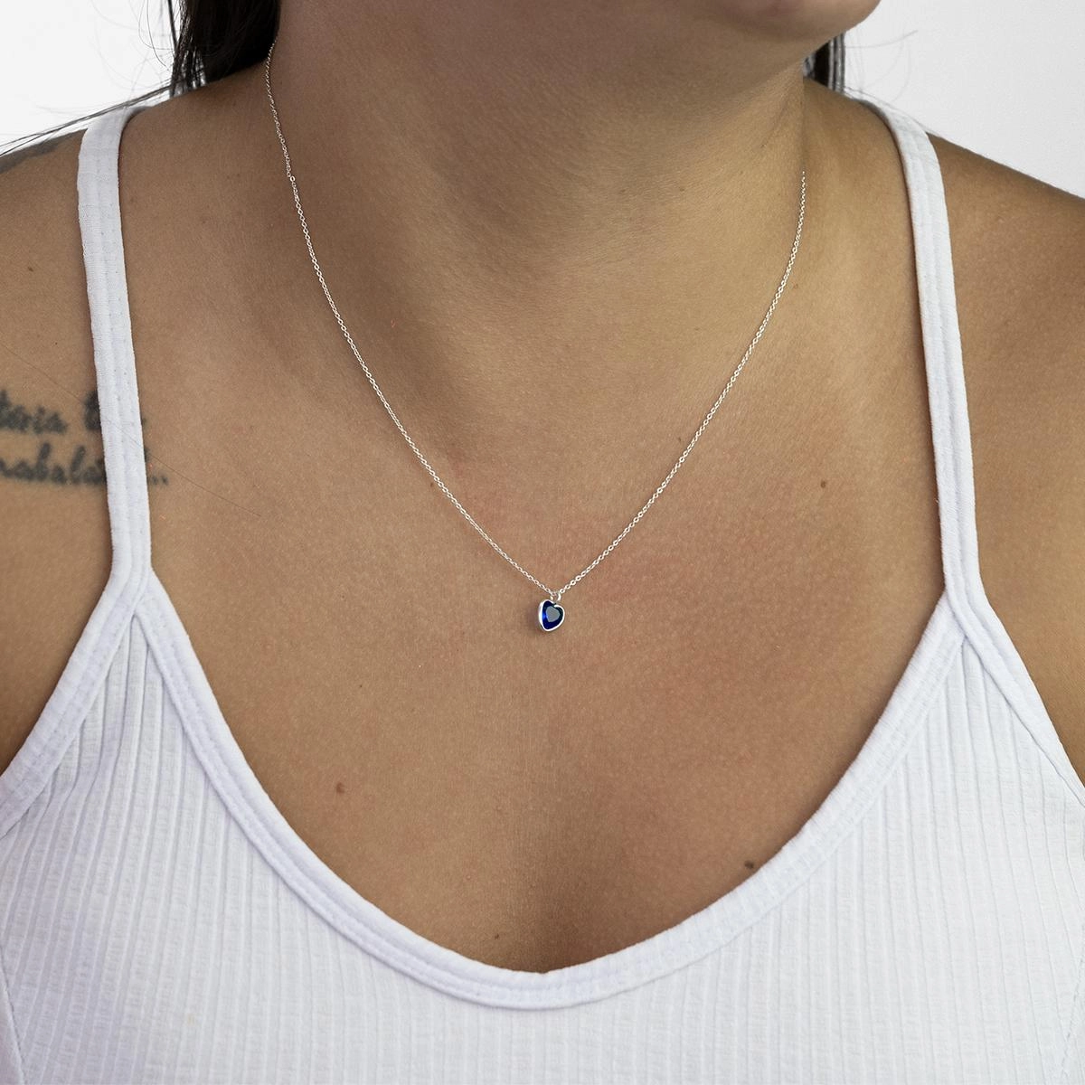 Colar Prata 925 Ponto de Luz Coração Azul 45cm Colar Prata 925 Ponto de Luz Coração Azul 45cm