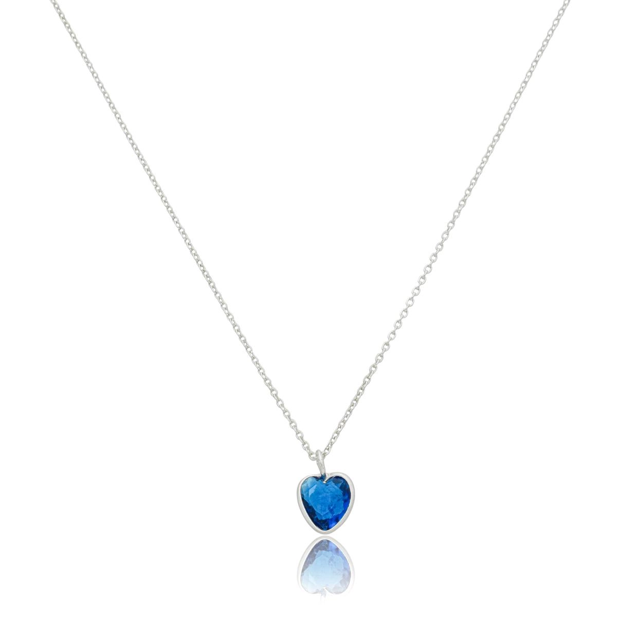 Colar Prata 925 Ponto de Luz Coração Azul 45cm
