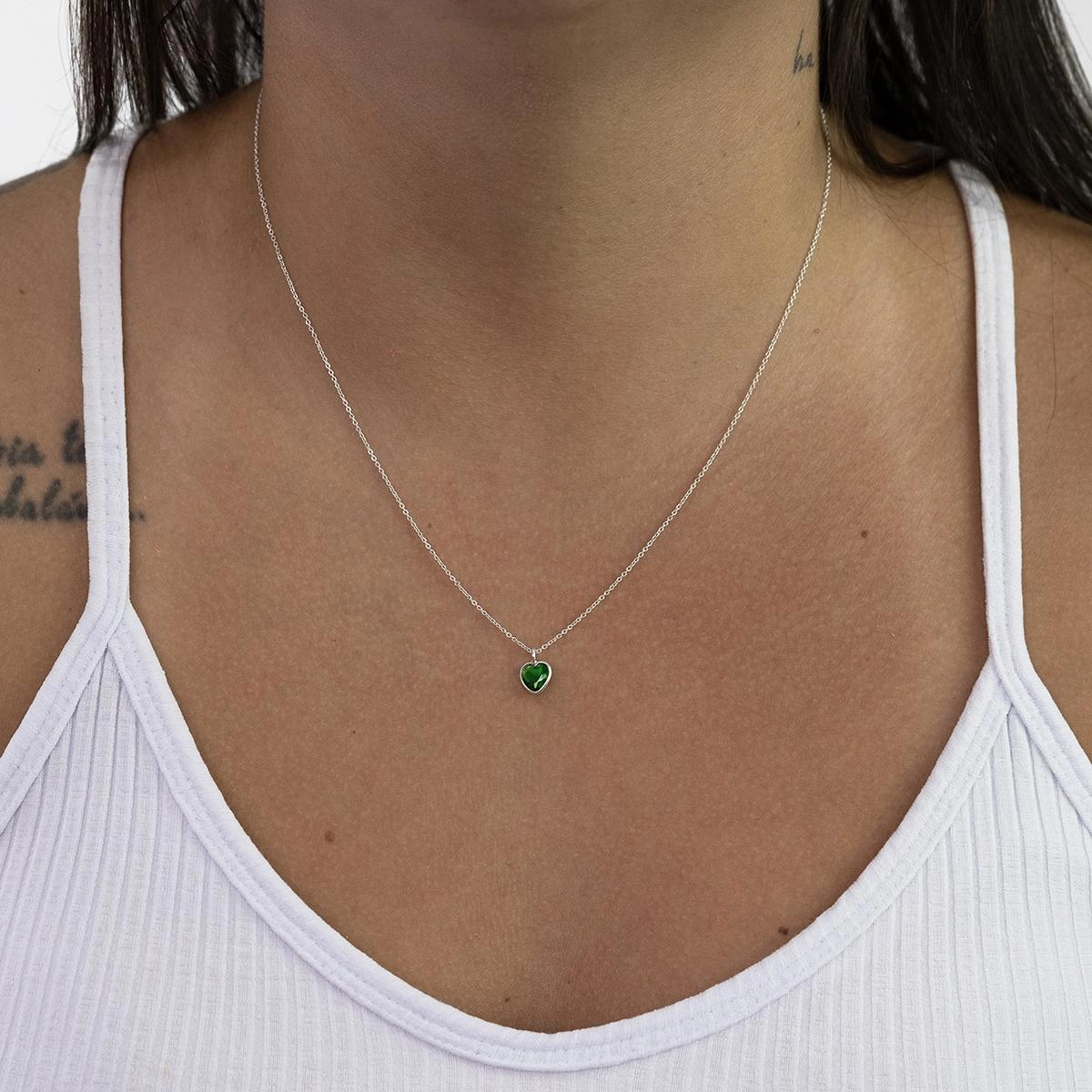 Colar Prata 925 Ponto de Luz Coração Verde 45cm Colar Prata 925 Ponto de Luz Coração Verde 45cm