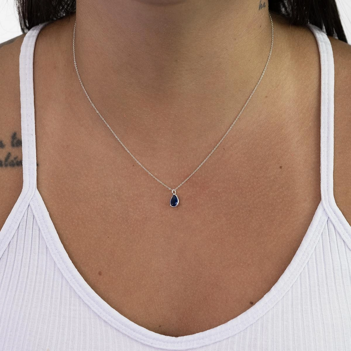 Colar Prata 925 Ponto de Luz Gota Azul 45cm Colar Prata 925 Ponto de Luz Gota Azul 45cm