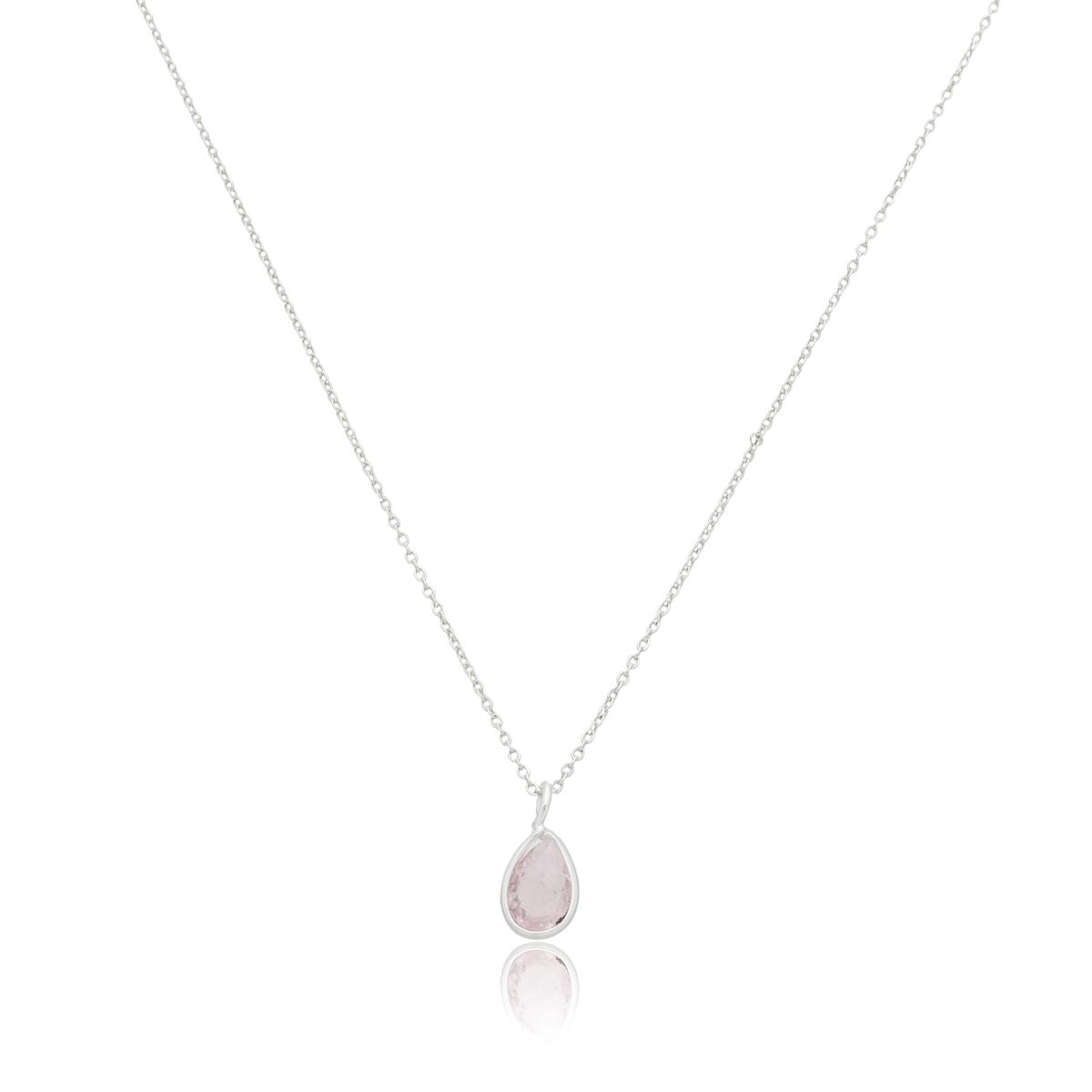 Colar Prata 925 Ponto de Luz Gota Rosa 45cm