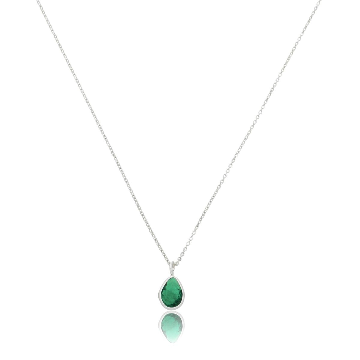 Colar Prata 925 Ponto de Luz Gota Verde 45cm