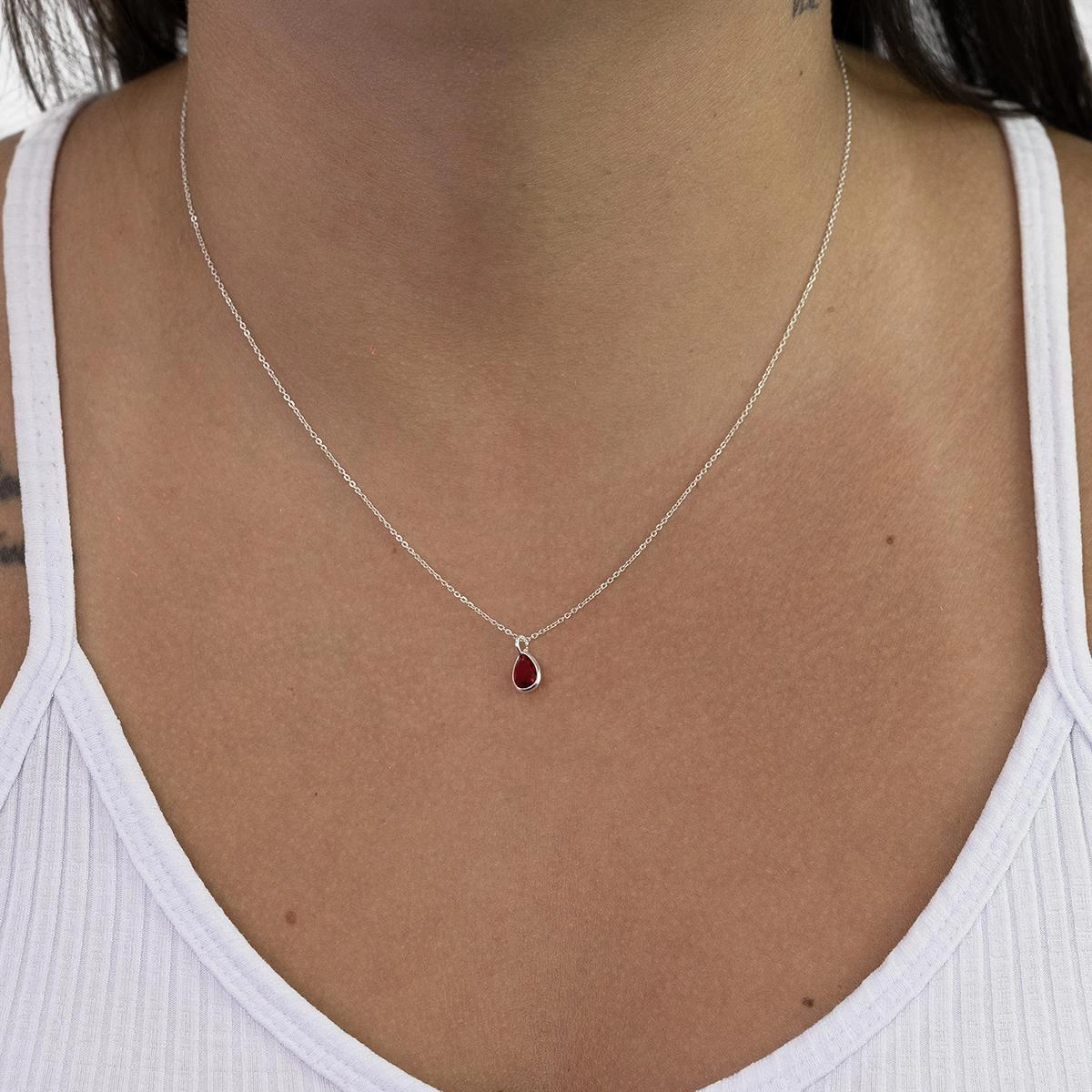 Colar Prata 925 Ponto de Luz Gota Vermelho 45cm Colar Prata 925 Ponto de Luz Gota Vermelho 45cm