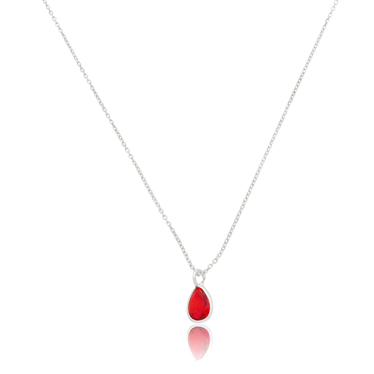 Colar Prata 925 Ponto de Luz Gota Vermelho 45cm