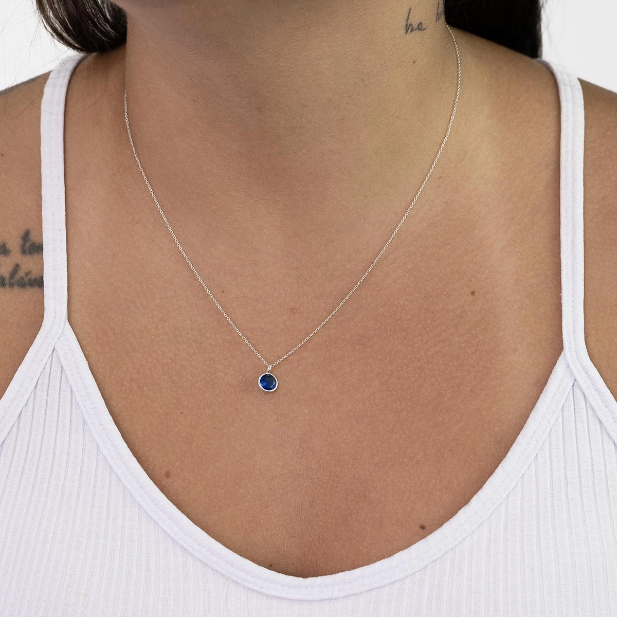 Colar Prata 925 Ponto de Luz Redondo Azul 45cm Colar Prata 925 Ponto de Luz Redondo Azul 45cm