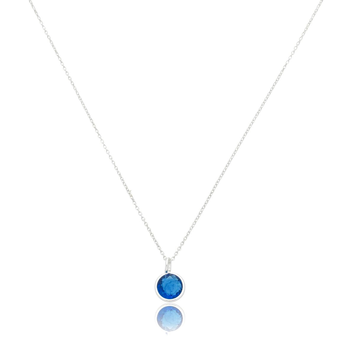Colar Prata 925 Ponto de Luz Redondo Azul 45cm