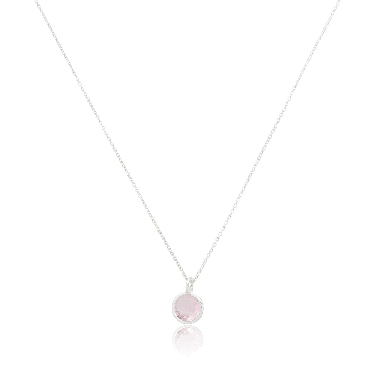 Colar Prata 925 Ponto de Luz Redondo Rosa 45cm