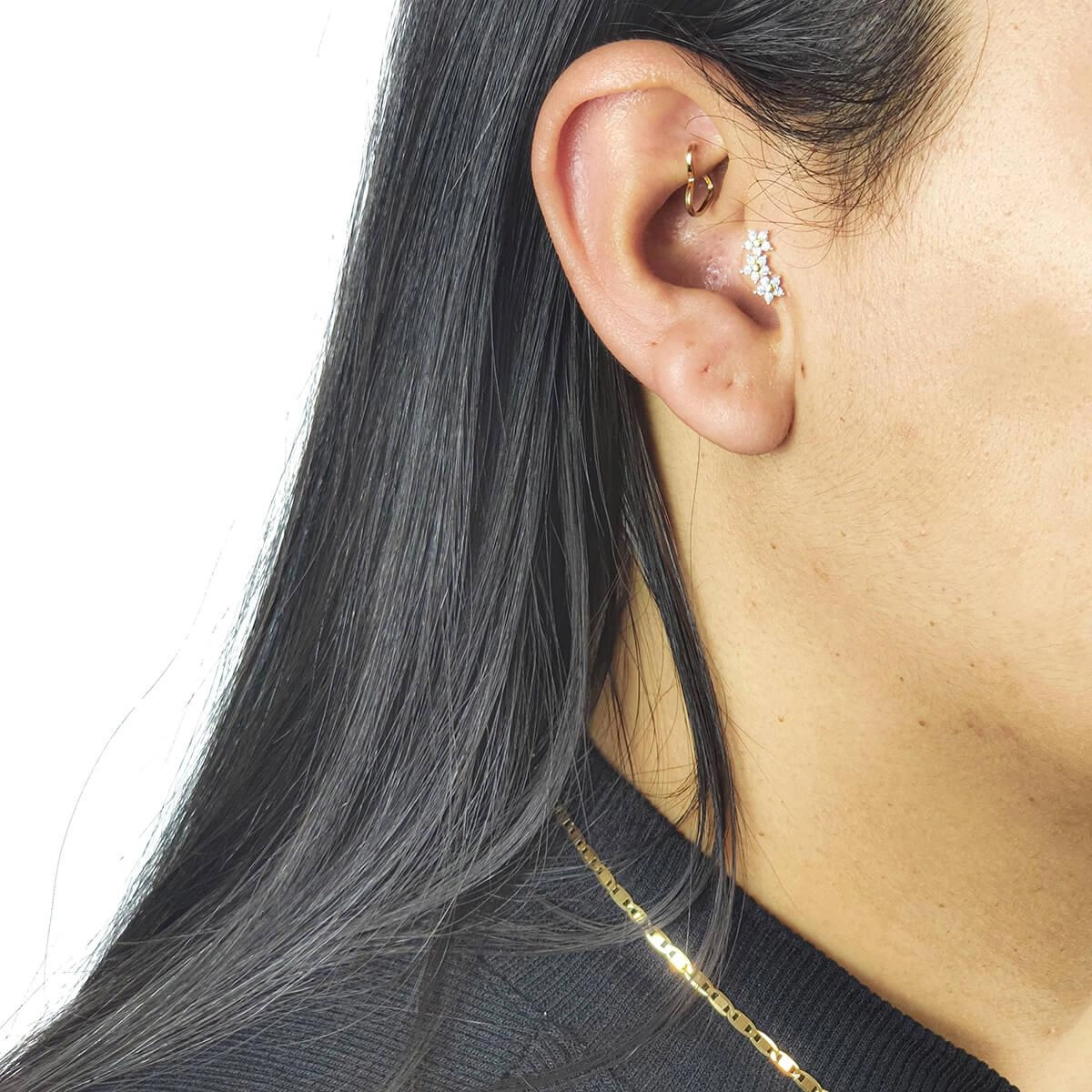 Piercing Orelha Ouro 18k Tragus Flores 9mm
