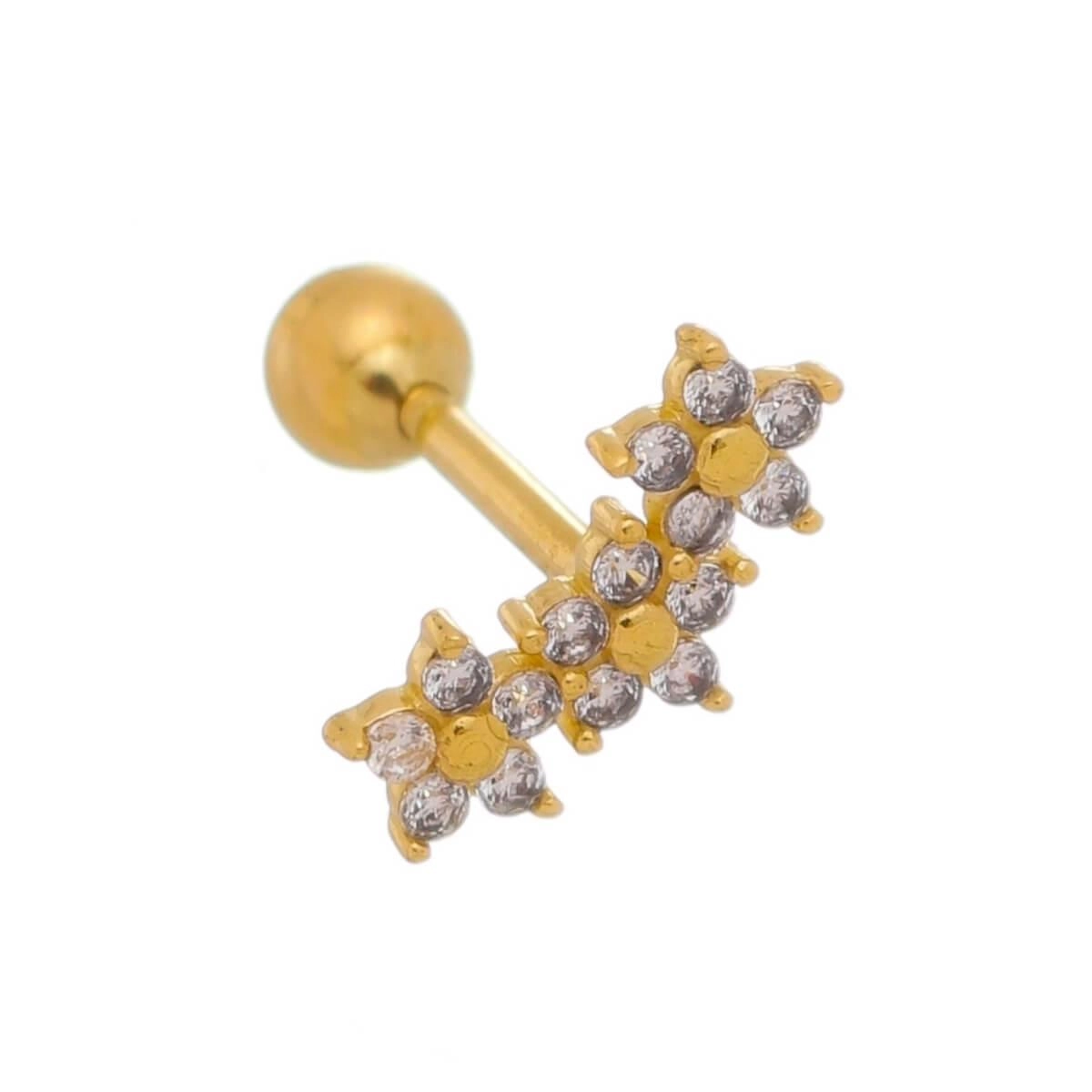 Piercing Orelha Ouro 18k Tragus Flores 9mm