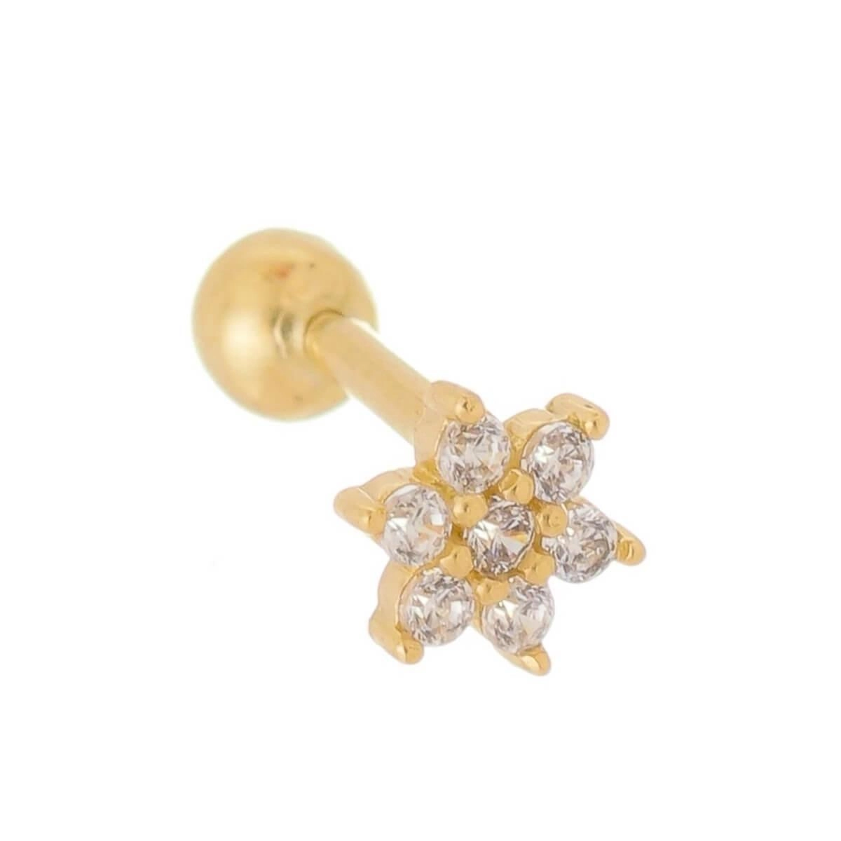 Piercing Ouro 18k Tragus Flor C/Pedras 5mm PC044