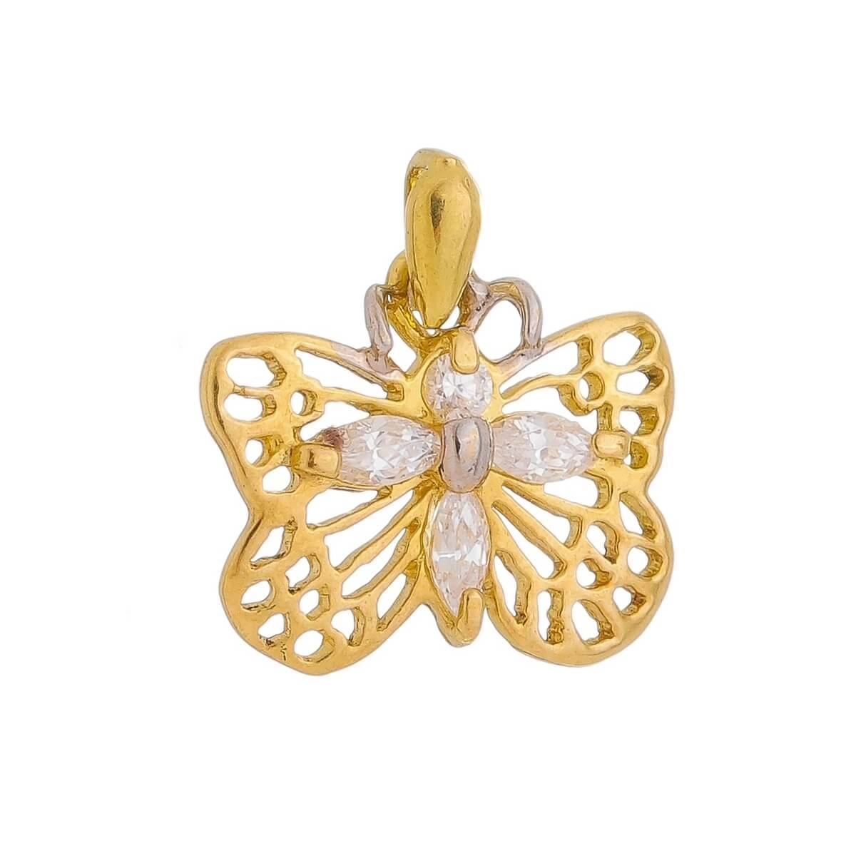 Pingente Ouro 18k Borboleta C/Zircônia 12mm Frente