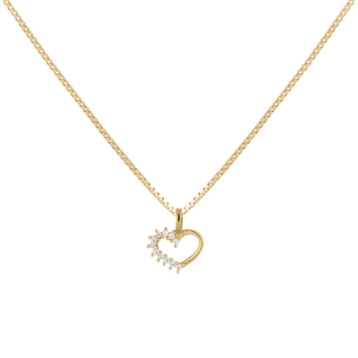 Pingente Ouro 18k Coração C/Zircônia 11mm Corrente