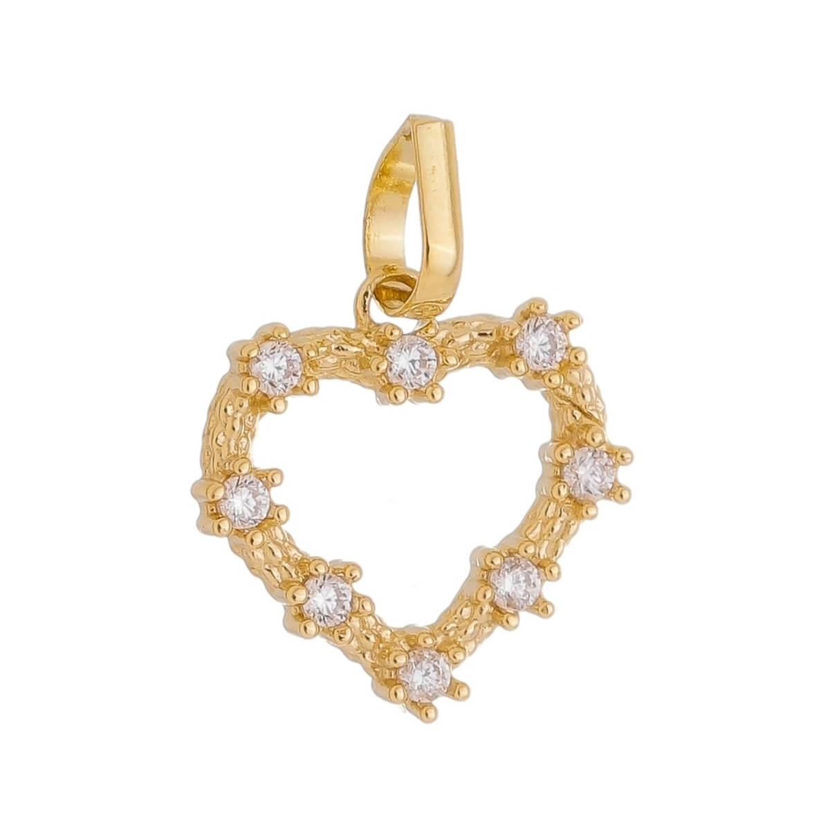 Pingente Ouro 18k Coração C/Zircônias 10mm Frente