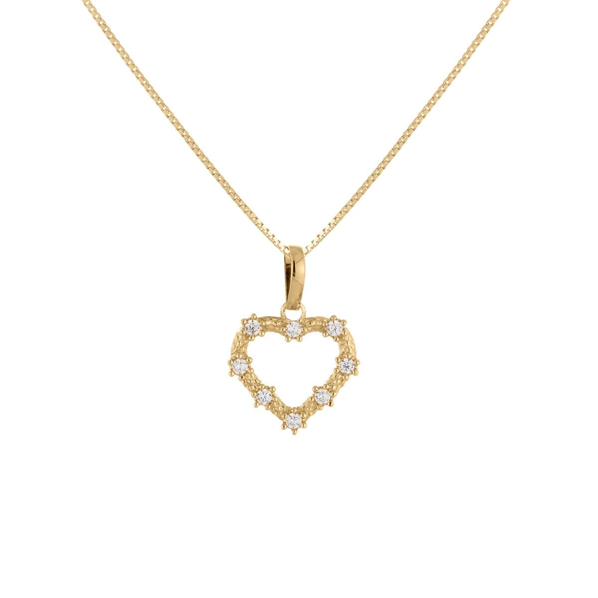 Pingente Ouro 18k Coração C/Zircônias 11mm Corrente