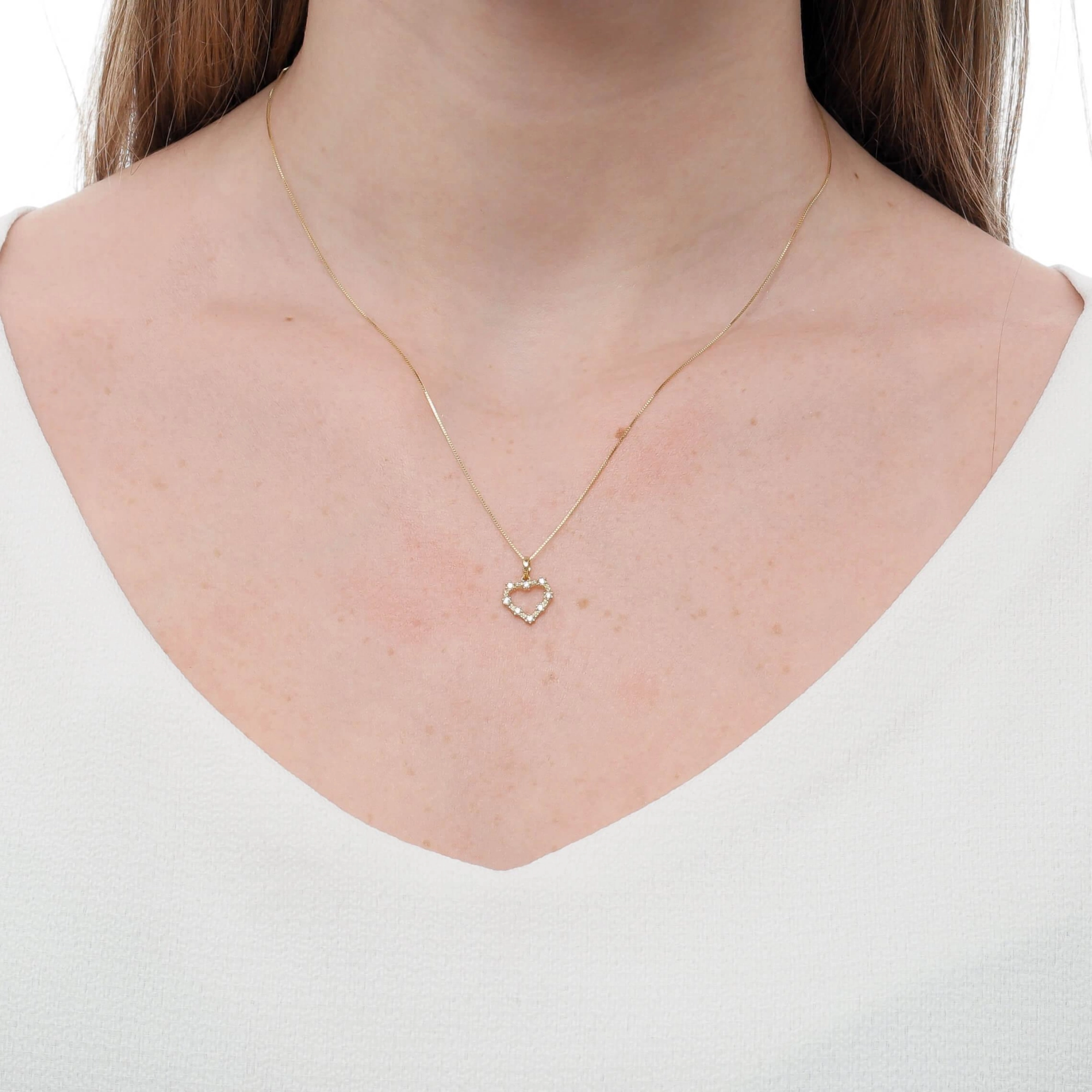 Pingente Ouro 18k Coração C/Zircônias 11mm Real