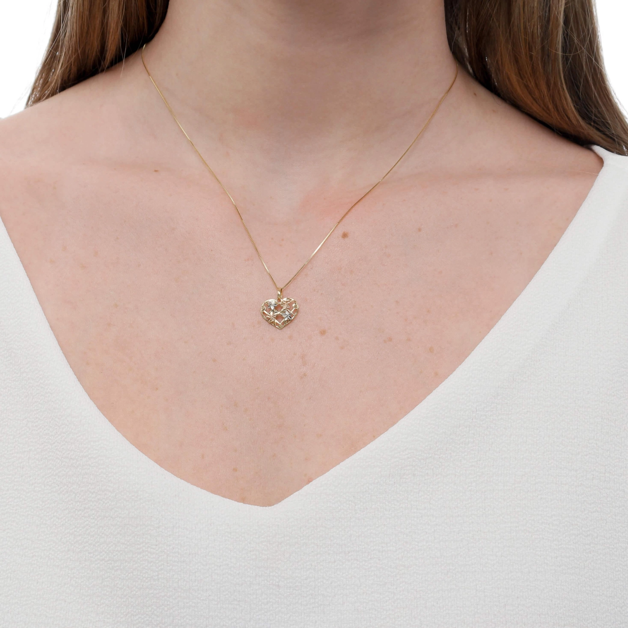 Pingente Ouro 18k Coração com Flor 12mm Real