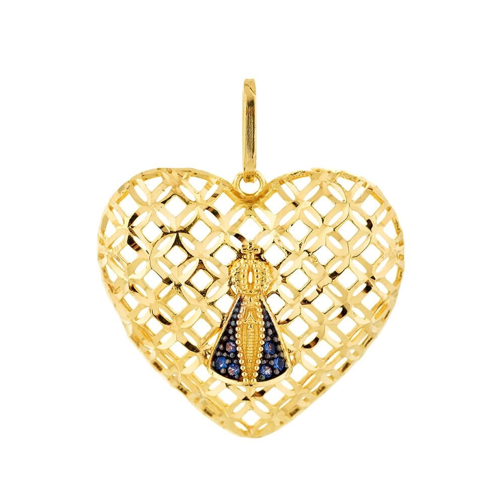 Pingente Ouro 18k Coração Nossa Senhora 2.50 Gramas detalhe