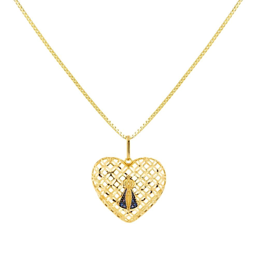 Pingente Ouro 18k Coração Nossa Senhora 2.50 Gramas frente