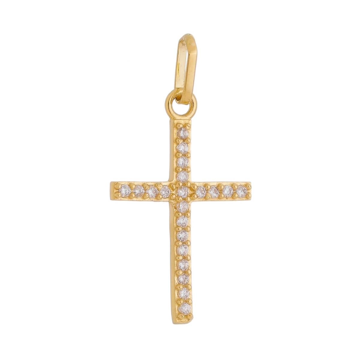 Pingente Ouro 18k Cruz C/Zircônia 18.50mm Frente