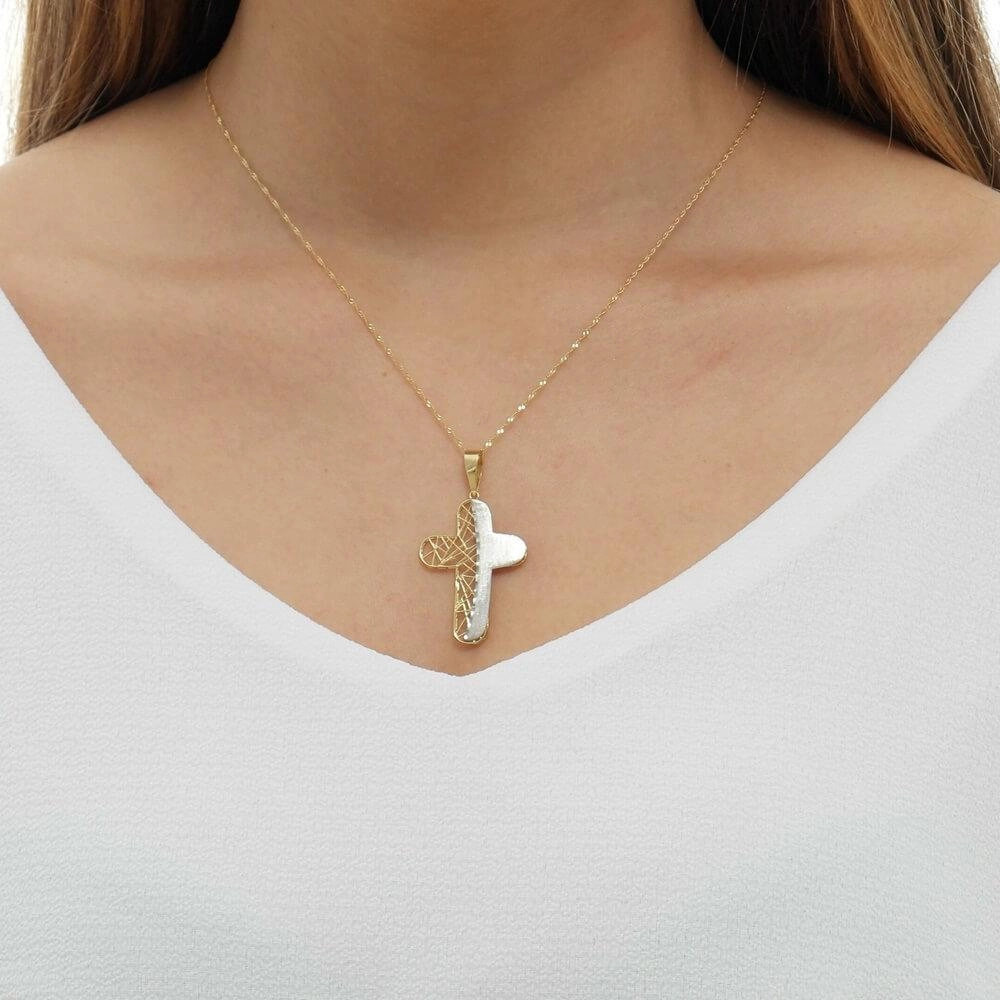 Pingente Ouro 18k Cruz Trabalhada CRódio 2.25 Gramas modelo