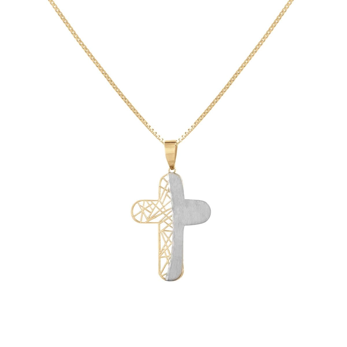 Pingente Ouro 18k Cruz Trabalhada CRódio 2.25 Gramas frente