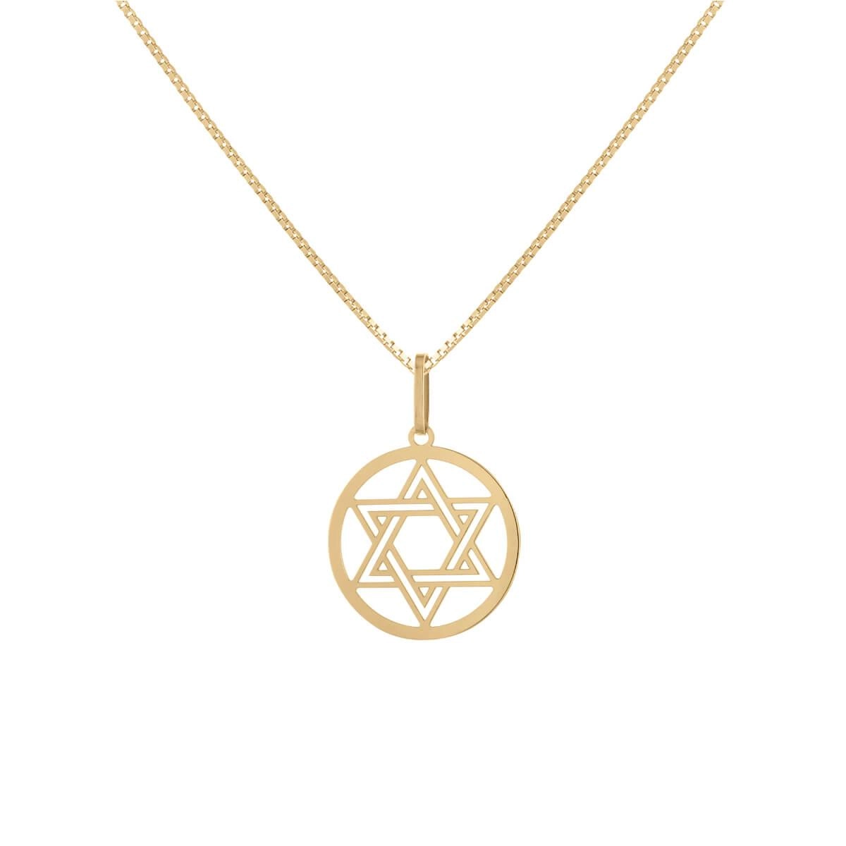 Pingente Ouro 18k Estrela de David 22mm Corrente
