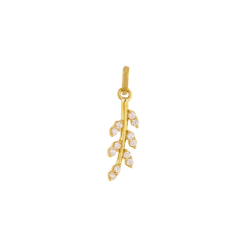 Pingente Ouro 18k Folha CZircônias 0.60 Gramas DETALHE